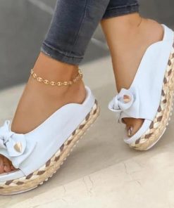 main image02021 Summer Women Slippers Casual Solid Color Bowknot Female Platform Slider Fashion Braided Straps Outdoor Lady