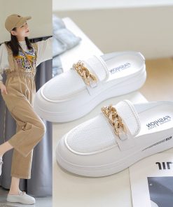 main image02022 Summer New Net Cloth Baotou Half Slippers Women s Breathable Sponge Cake Thick Bottom Casual