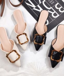 main image02022 summer new fashion outdoor slippers female Korean edition pointed leather flat girl Mueller shoes history