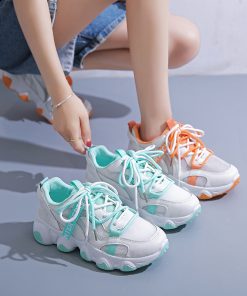 main image02022Spring Autumn New Women Mesh Breathable Vulcanized Shoes Mixed Color Lace up Fashion Sneakers Platform Running