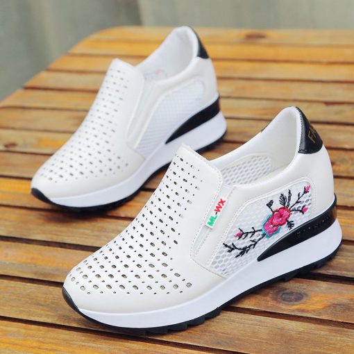 main image02022Women Comfortable Casual Shoes Summer Slip on Loafers Mixed Colors Hollow Out Increasing Internal Height Sneakers