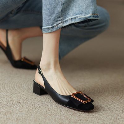 main image0Classic Women s Sandals Metal Decoration Mixed Colors Female Shoes Thick Heel Square Head Shallow Mouth