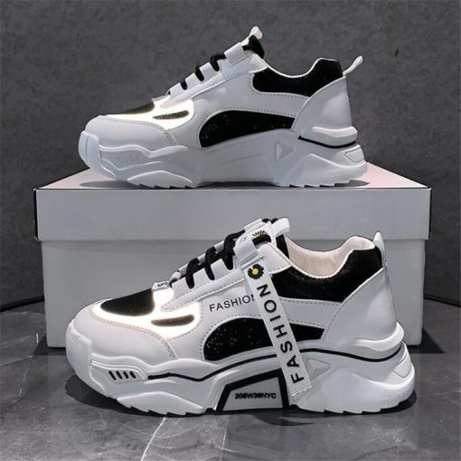 main image0Fashion 2022 Spring Reflective Platform Sneakers Women Shoes Korean Lace Up Chunky Sneakers Mixed Color Women