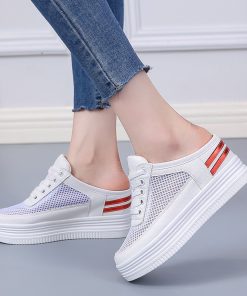 main image0New Thick soled Slope Heel Inner Increased6cm Net Yarn Breathable Women s Summer Sports Sandals Hollow