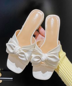 main image0New for summer 2022 Low heeled slippers for women Fashion brand design casual White bowknot sandals