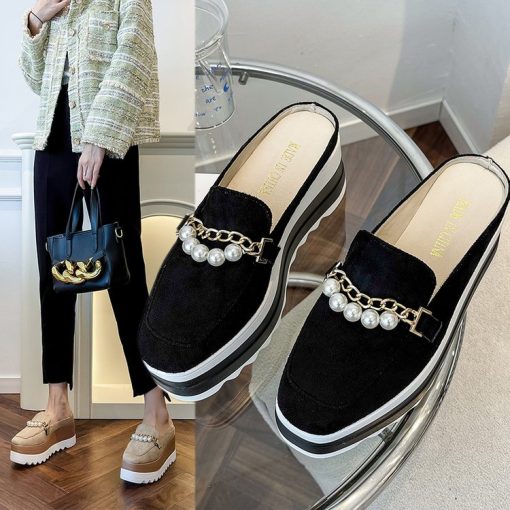 main image0Slippers ladies flip comfortable rubber platform shoes ladies casual round toe flat loafers flat autumn suede