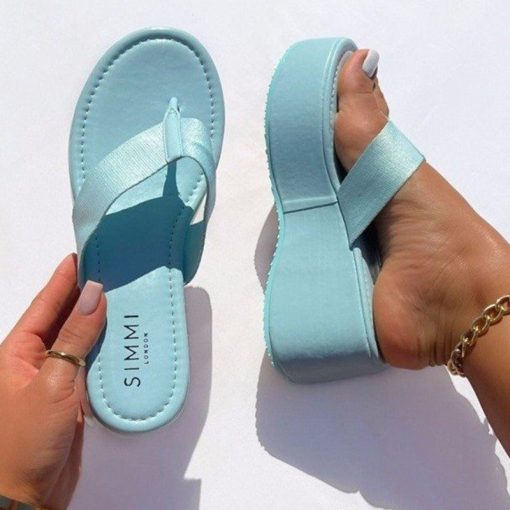 main image0Summer Wedges Flip Flops for Women Cloth Clip Toe Chunky Platform Slippers Woman Plus Size Light