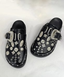 main image0Summer Women Slippers Platform Rivets Punk Rock Leather Mules Creative Metal Fittings Casual Party Shoes Female
