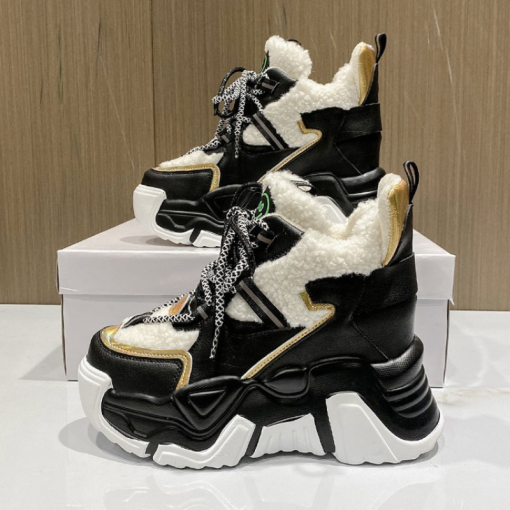 main image0Winter Warm Shoes Woman Plush Platform Ankle Shoes High Top Height Increasing 8CM Snow Boots Trainers