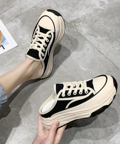 main image0Women s Slippers 2022 Spring Autumn Fashion Baotou Half Slippers Wear New Style Muffin Lace Up