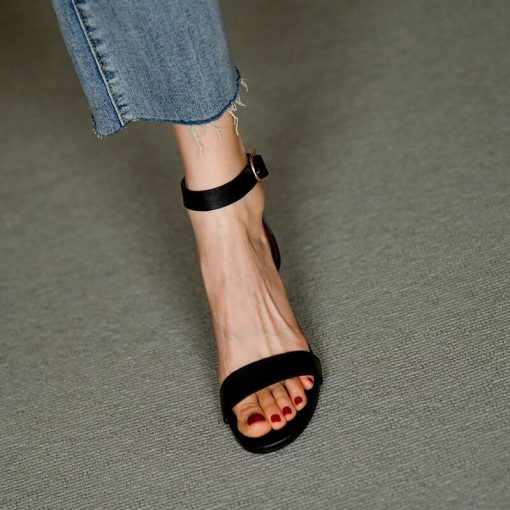 main image1Brown Colour Women Heeled Sandals Bandage Ankle Buckle Pumps Buckle High Heels Square Heels Lady Shoes