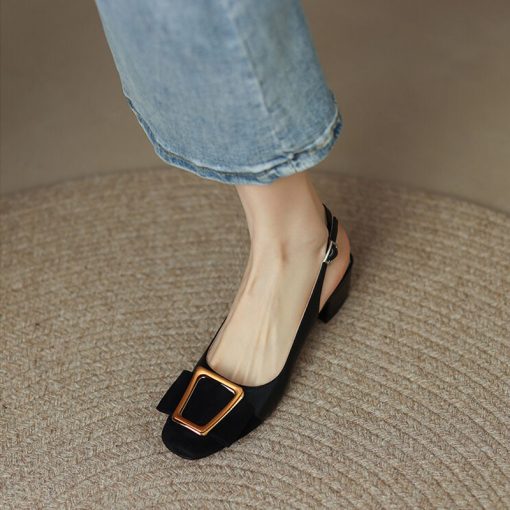 main image1Classic Women s Sandals Metal Decoration Mixed Colors Female Shoes Thick Heel Square Head Shallow Mouth