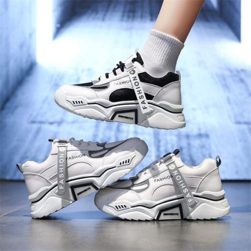 main image1Fashion 2022 Spring Reflective Platform Sneakers Women Shoes Korean Lace Up Chunky Sneakers Mixed Color Women