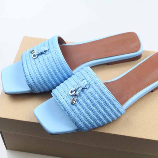 main image1High Quality 2022LP Leather Women Slippers Summer Embroidered Sandals and Slippers Flat Large Size Vacation Women