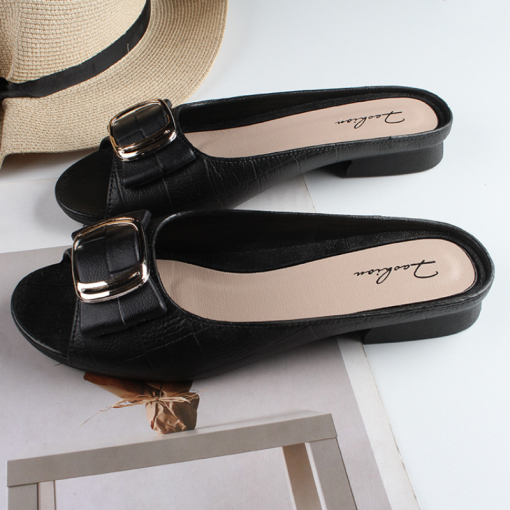 main image1New Ladies Sandals Summer Half Slippers Women s Fashion Square Buckle Casual Thick Heel Outer Wear