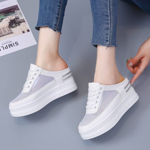 main image1New Thick soled Slope Heel Inner Increased6cm Net Yarn Breathable Women s Summer Sports Sandals Hollow
