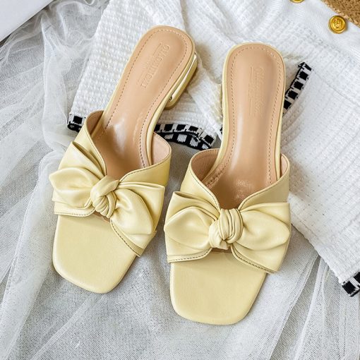 main image1New for summer 2022 Low heeled slippers for women Fashion brand design casual White bowknot sandals