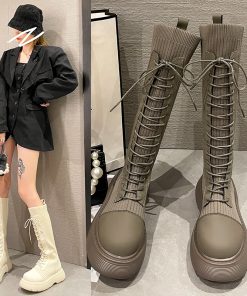 main image1Punk Goth Lolita Boots Women s Spring Autumn New Cosplay Anime Knee Less Elastic Socks Boots