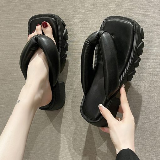 main image1Rimocy Thick Bottom Platform Flip Flops Women 2022 Summer Clip Toe Chunky Heels Slippers Woman Square