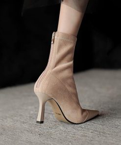 main image1Women s Boots Pointed Toe Thin High Heel Zipper Short Ladies Mid calf Boots Fashion Solid