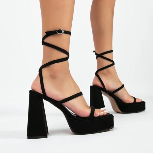 main image1Women s Sandals Cross tied Square Toe High Heels Platform Ladies Shoes High Heels Fashion Summer