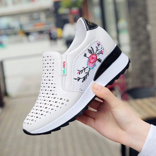 main image22022Women Comfortable Casual Shoes Summer Slip on Loafers Mixed Colors Hollow Out Increasing Internal Height Sneakers
