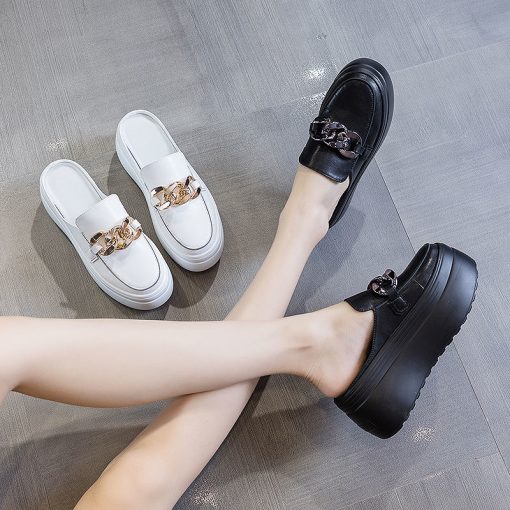 main image2Apanzu 2022 New Women Half Slippers with Increased Height Inside Summer Thick Bottom Baotou Sandal Fashionable