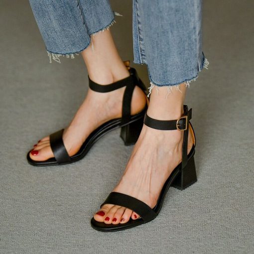 main image2Brown Colour Women Heeled Sandals Bandage Ankle Buckle Pumps Buckle High Heels Square Heels Lady Shoes