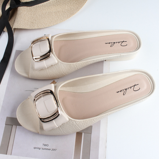 main image2New Ladies Sandals Summer Half Slippers Women s Fashion Square Buckle Casual Thick Heel Outer Wear