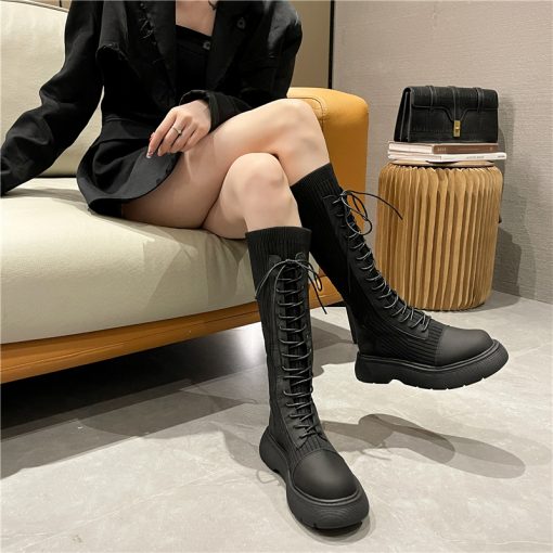 main image2Punk Goth Lolita Boots Women s Spring Autumn New Cosplay Anime Knee Less Elastic Socks Boots