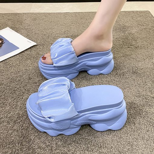 main image2Slippers Casual Shoes Woman 2022 On A Wedge Platform Pantofle Heeled Mules Luxury New Soft High