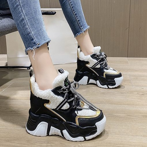 main image2Winter Warm Shoes Woman Plush Platform Ankle Shoes High Top Height Increasing 8CM Snow Boots Trainers