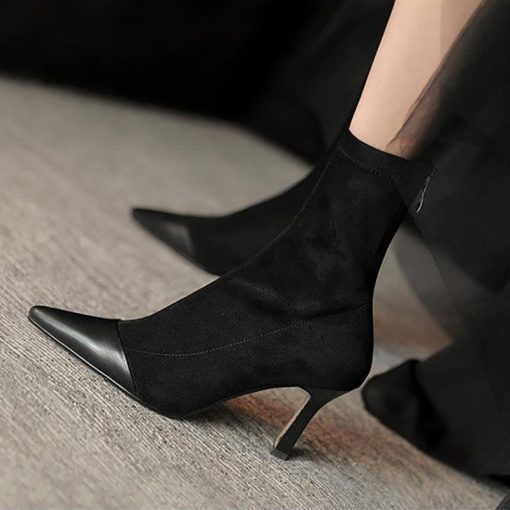 main image2Women s Boots Pointed Toe Thin High Heel Zipper Short Ladies Mid calf Boots Fashion Solid