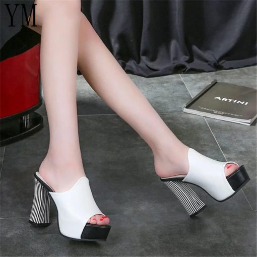 main image32020 Summer Women Elegant Slip On High Heel Sandals Peep Toe Platform Shoes Zebra Chunky Heel