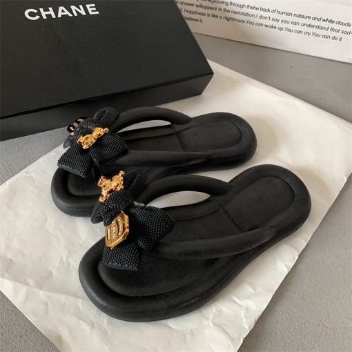 main image32022 New Open Toe Sandals Bowknot Thick Sole Outdoor Casual Fashion Beach Shoes Herringbone Slippers Women