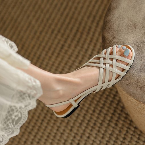 main image32022 Summer Women Sandals Braided Round Toe Flat Heel Shallow Mouth Females Pumps Fashion High Quality
