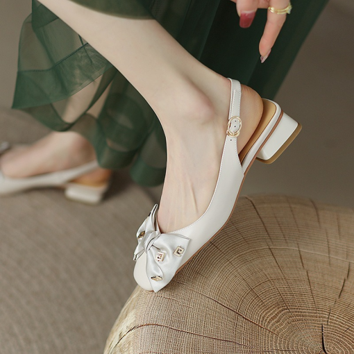 main image3French Retro Toe Sandals Women s 2022 Summer New Shallow Mouth Bow Mid heel Back Empty