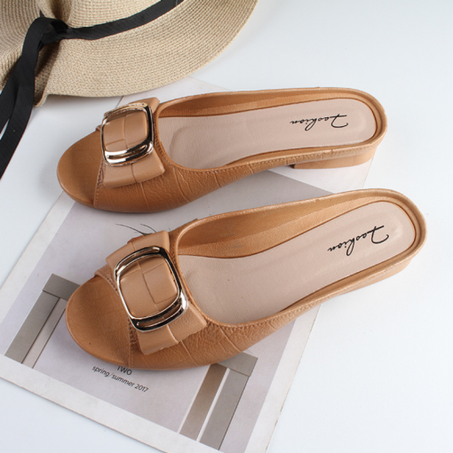main image3New Ladies Sandals Summer Half Slippers Women s Fashion Square Buckle Casual Thick Heel Outer Wear
