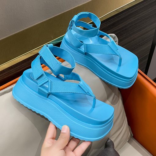 main image3Platform Clip Toe Women Sandals Summer Sport Flats Shoes 2022 New Wedges Casual Slippers Thick Shoes