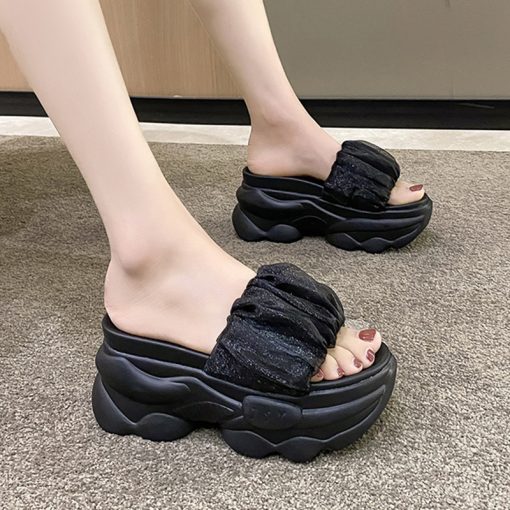 main image3Slippers Casual Shoes Woman 2022 On A Wedge Platform Pantofle Heeled Mules Luxury New Soft High