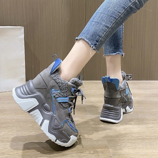main image3Winter Warm Shoes Woman Plush Platform Ankle Shoes High Top Height Increasing 8CM Snow Boots Trainers