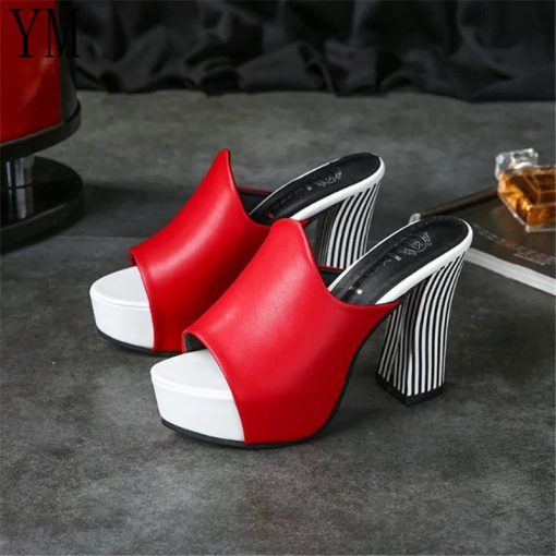 main image42020 Summer Women Elegant Slip On High Heel Sandals Peep Toe Platform Shoes Zebra Chunky Heel