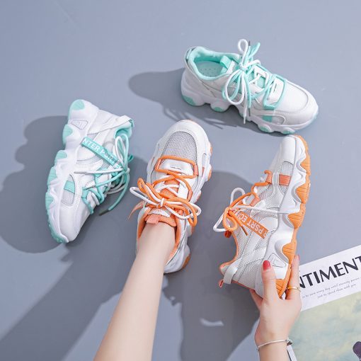 main image42022Spring Autumn New Women Mesh Breathable Vulcanized Shoes Mixed Color Lace up Fashion Sneakers Platform Running