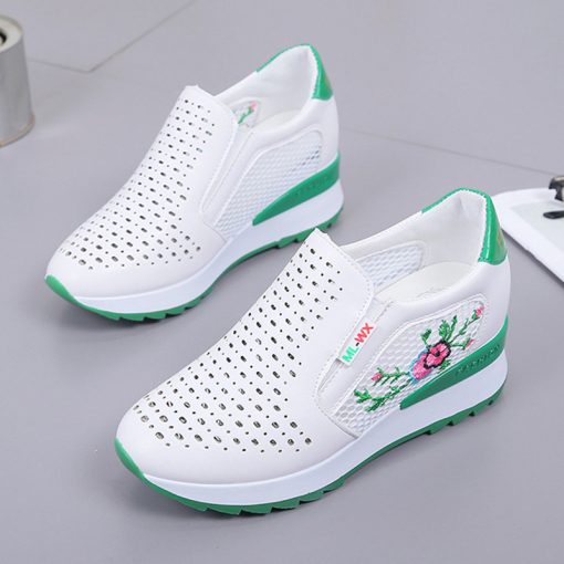 main image42022Women Comfortable Casual Shoes Summer Slip on Loafers Mixed Colors Hollow Out Increasing Internal Height Sneakers