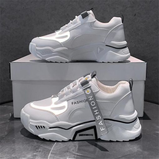 main image4Fashion 2022 Spring Reflective Platform Sneakers Women Shoes Korean Lace Up Chunky Sneakers Mixed Color Women