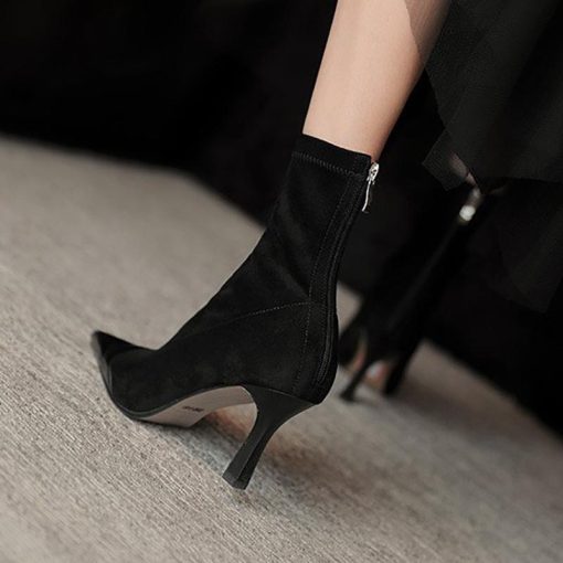 main image4Women s Boots Pointed Toe Thin High Heel Zipper Short Ladies Mid calf Boots Fashion Solid