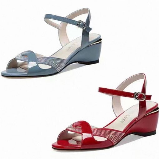 main image5FHANCHU Women s Mid Heel Sandals Fashion Sexy Rhinestone Summer Shoes Ankle Buckle Strap Peep Toe