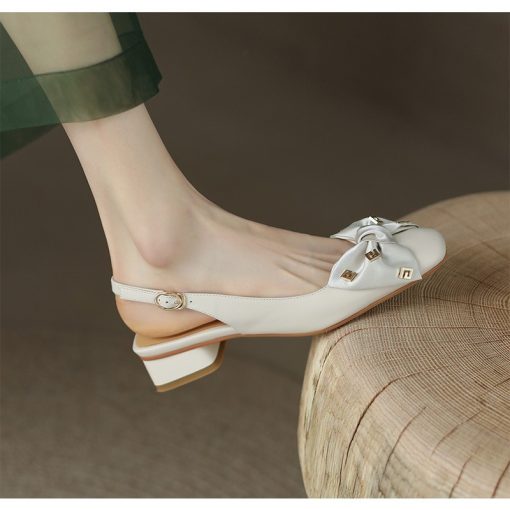 main image5French Retro Toe Sandals Women s 2022 Summer New Shallow Mouth Bow Mid heel Back Empty