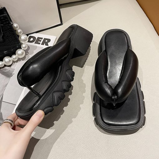 main image5Rimocy Thick Bottom Platform Flip Flops Women 2022 Summer Clip Toe Chunky Heels Slippers Woman Square