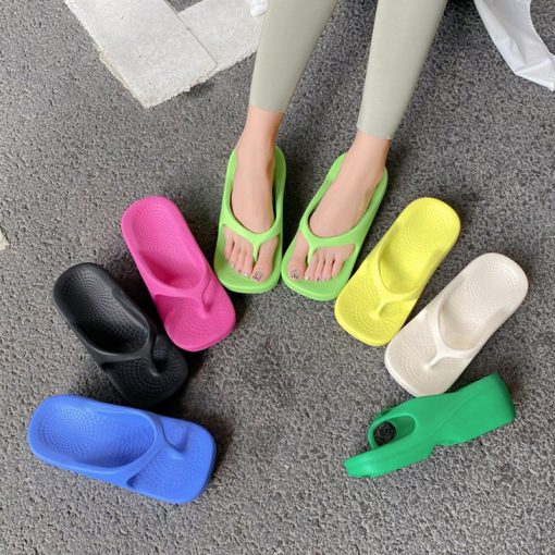 vMpnSummer Square Toe Platform thong Flip Flops Women clip toe Wedges Slippers designer Slides Shoes EVA